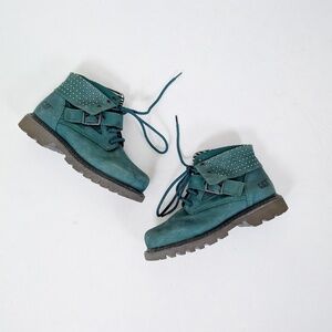 Cat Antique Green Leather Boots Turquoise Work Chunky Combat Studs